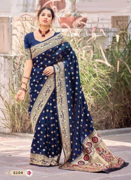 Navy Blue Colour Mayuri Paithani Manjubaa Latest Designer Festive Wear Banarasi Silk Saree Collection 6104